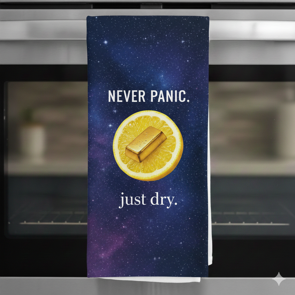 "Never Panic" Cosmic Kitchen Towel – Deep Space Edition