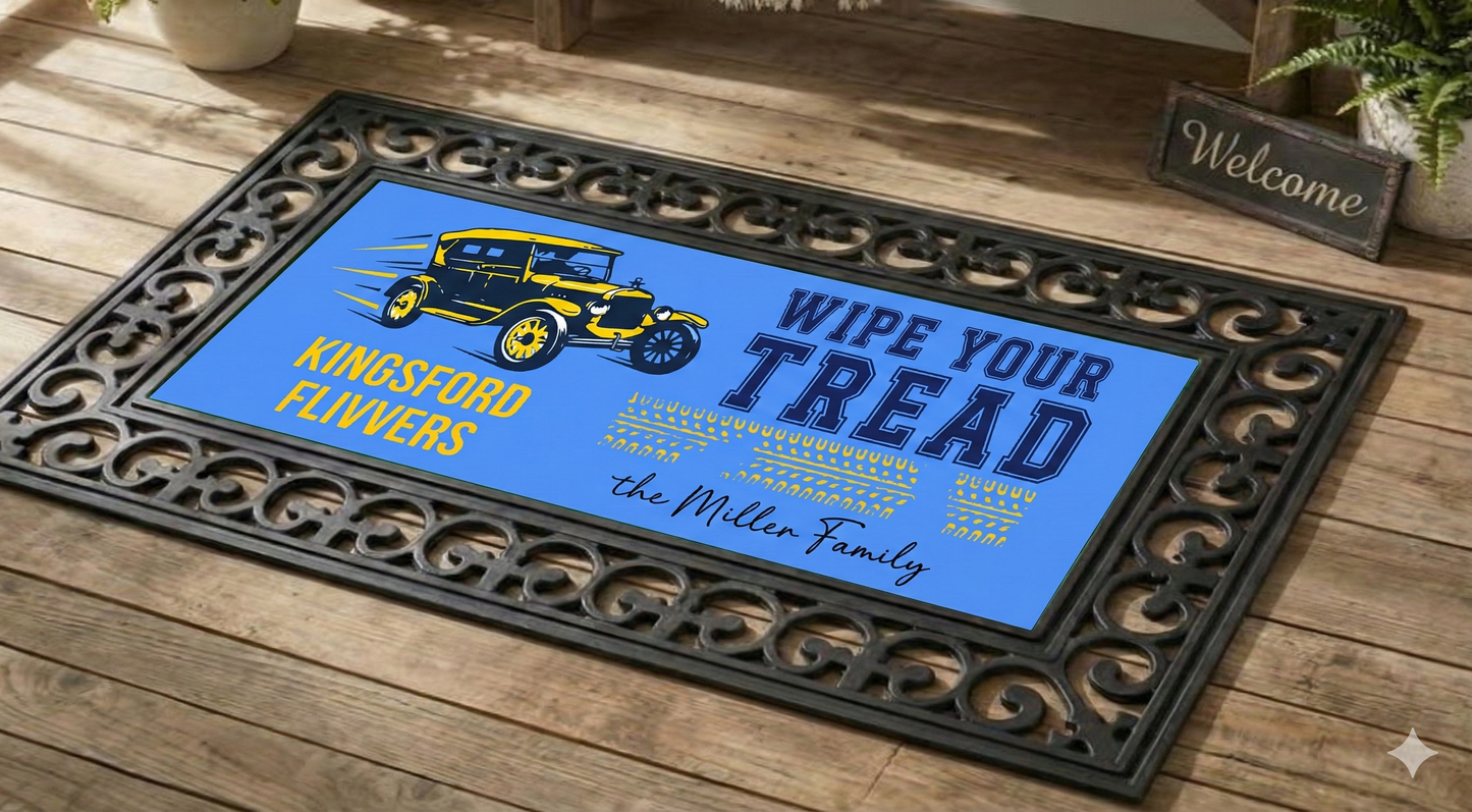 Personalized Kingsford Flivvers "Wipe Your Treads" Doormat - Maize &amp; Blue