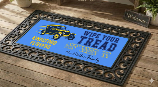 Personalized Kingsford Flivvers "Wipe Your Treads" Doormat - Maize &amp; Blue