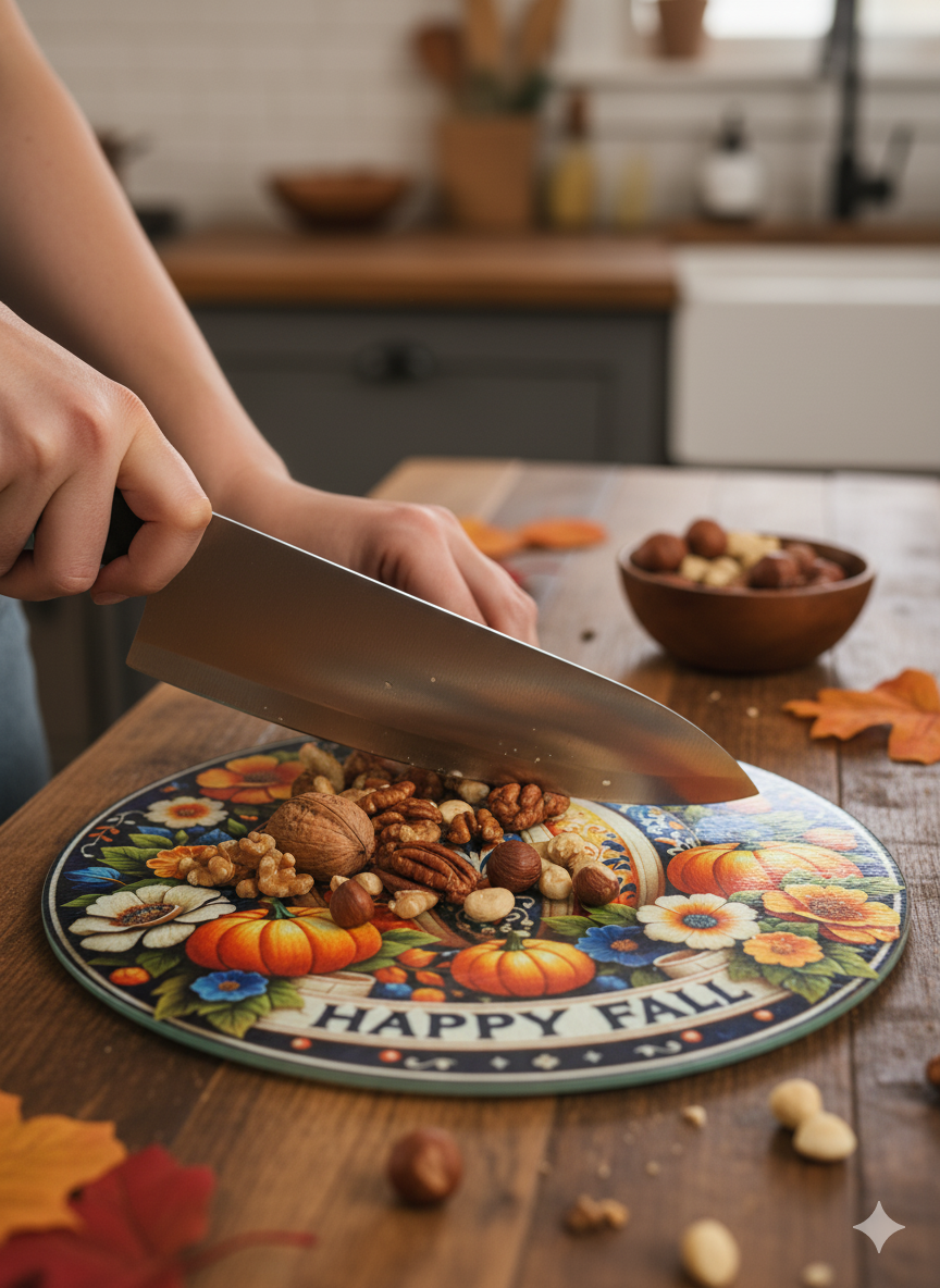 Celebrate Autumn's Beauty with Our "Happy Fall" Decorative Cutting Board!