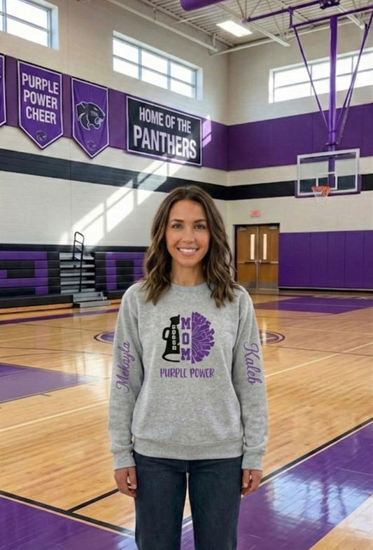 Purple Power Cheer Mom Crew Neck